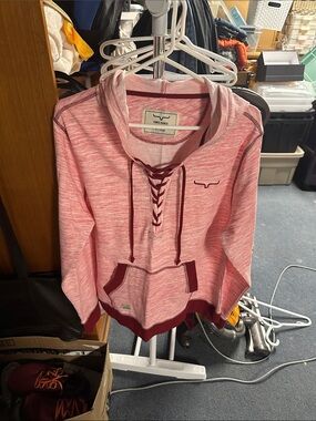 Kimes Ranch Pink Lace-Up Cowl Neck Sweater with Maroon Trim